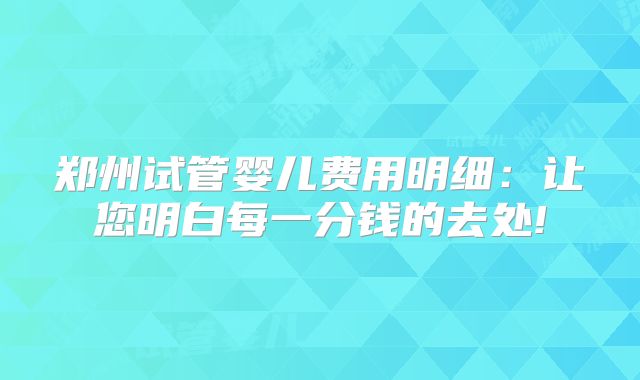 郑州试管婴儿费用明细:让您明白每一分钱的去处!