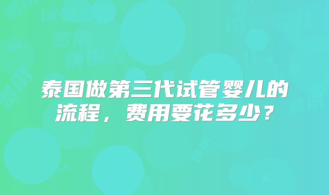 泰国做第三代试管婴儿的流程，费用要花多少？
