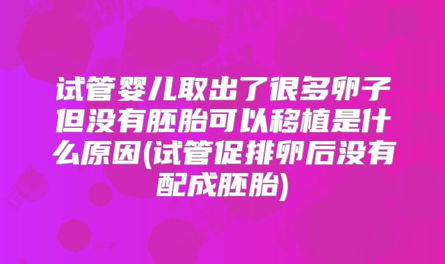 试管婴儿取出了很多卵子但没有胚胎可以移植是什么原因(试管促排卵后没有配成胚胎)