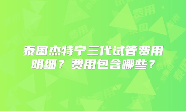 泰国杰特宁三代试管费用明细?费用包含哪些?