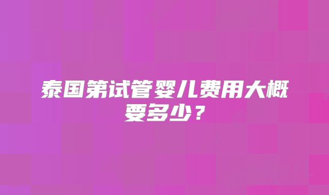 泰国第试管婴儿费用大概要多少?