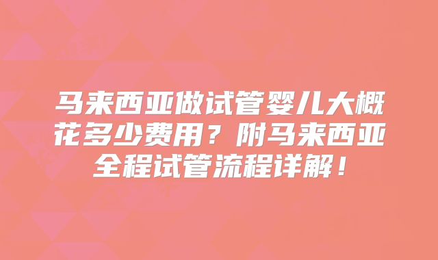 马来西亚做试管婴儿大概花多少费用？附马来西亚全程试管流程详解！