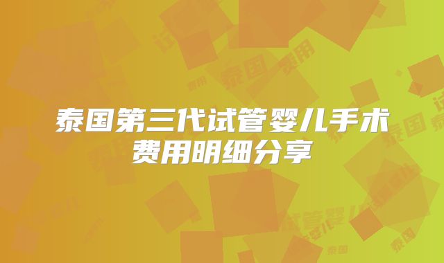 泰国第三代试管婴儿手术费用明细分享