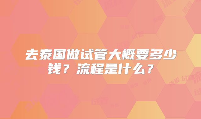 去泰国做试管大概要多少钱?流程是什么?