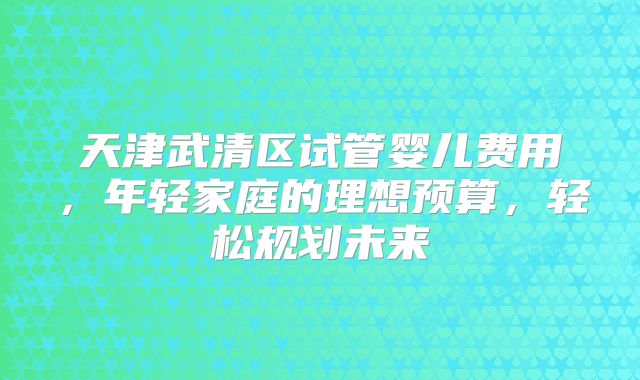 天津武清区试管婴儿费用,年轻家庭的理想预算,轻松规划未来