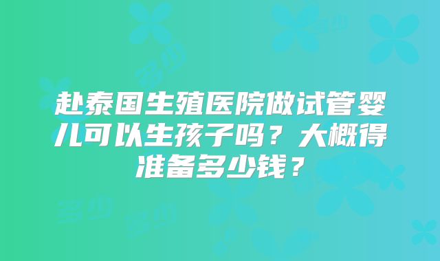 赴泰国生殖医院做试管婴儿可以生孩子吗？大概得准备多少钱？