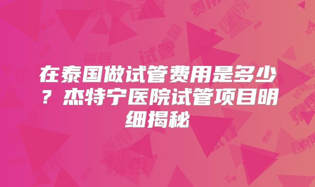 在泰国做试管费用是多少？杰特宁医院试管项目明细揭秘