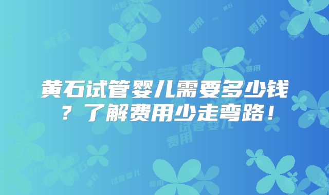 黄石试管婴儿需要多少钱？了解费用少走弯路！