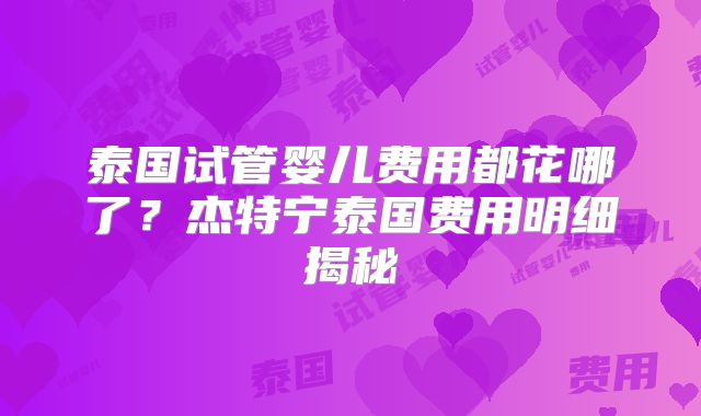 泰国试管婴儿费用都花哪了？杰特宁泰国费用明细揭秘