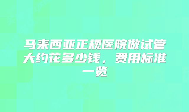 马来西亚正规医院做试管大约花多少钱，费用标准一览