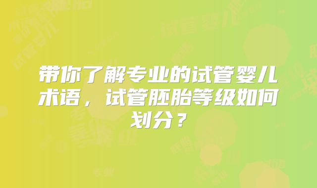 带你了解专业的试管婴儿术语，试管胚胎等级如何划分？