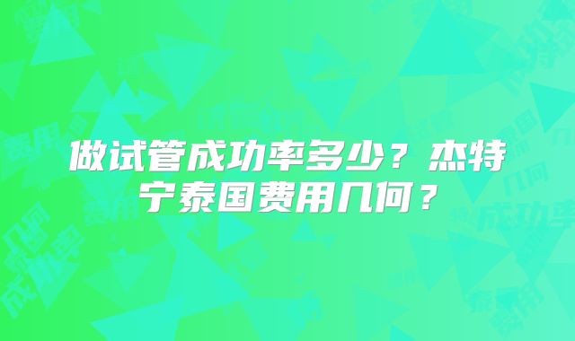做试管成功率多少？杰特宁泰国费用几何？