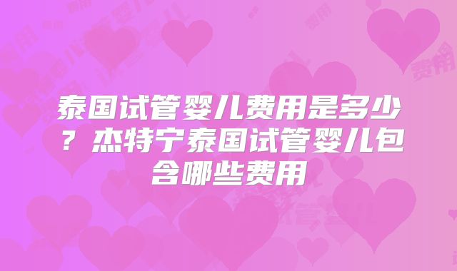 泰国试管婴儿费用是多少？杰特宁泰国试管婴儿包含哪些费用