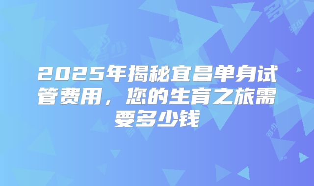 2025年揭秘宜昌单身试管费用,您的生育之旅需要多少钱