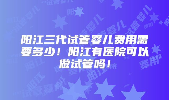 阳江三代试管婴儿费用需要多少！阳江有医院可以做试管吗！