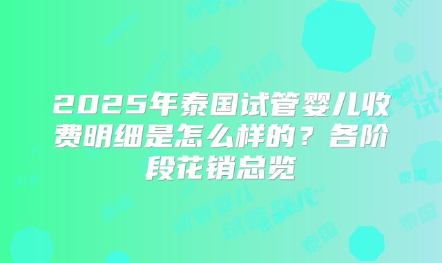 2025年泰国试管婴儿收费明细是怎么样的？各阶段花销总览