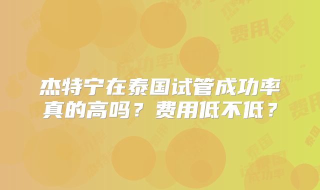 杰特宁在泰国试管成功率真的高吗？费用低不低？