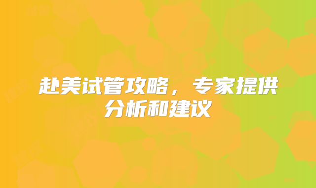 赴美试管攻略，专家提供分析和建议