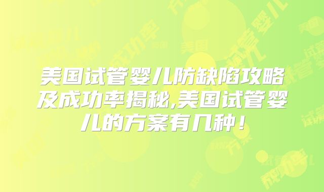美国试管婴儿防缺陷攻略及成功率揭秘,美国试管婴儿的方案有几种！
