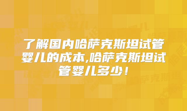 了解国内哈萨克斯坦试管婴儿的成本,哈萨克斯坦试管婴儿多少！