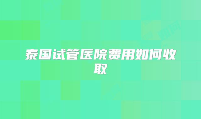 泰国试管医院费用如何收取