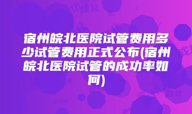 宿州皖北医院试管费用多少试管费用正式公布(宿州皖北医院试管的成功率如何)