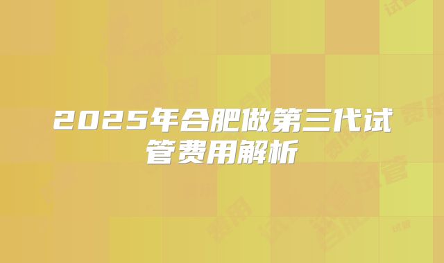 2025年合肥做第三代试管费用解析