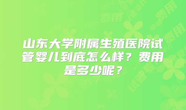 山东大学附属生殖医院试管婴儿到底怎么样？费用是多少呢？