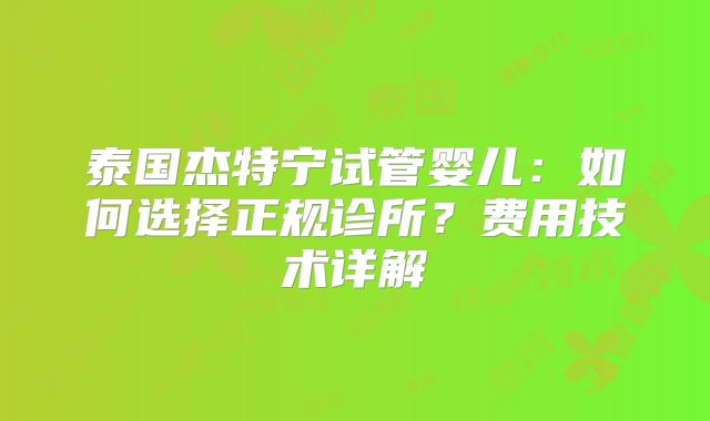 泰国杰特宁试管婴儿：如何选择正规诊所？费用技术详解