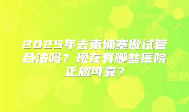 2025年去柬埔寨做试管合法吗？现在有哪些医院正规可靠？