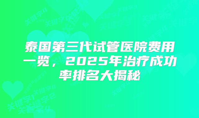 泰国第三代试管医院费用一览，2025年治疗成功率排名大揭秘