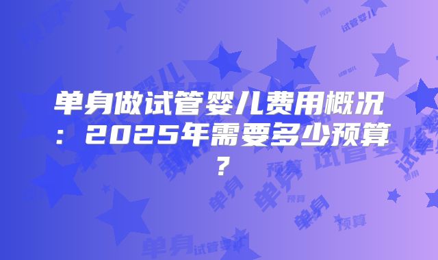 单身做试管婴儿费用概况：2025年需要多少预算？
