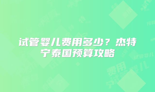 试管婴儿费用多少?杰特宁泰国预算攻略