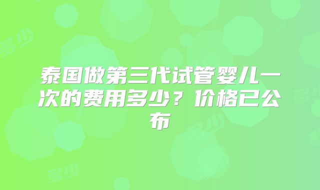 泰国做第三代试管婴儿一次的费用多少？价格已公布