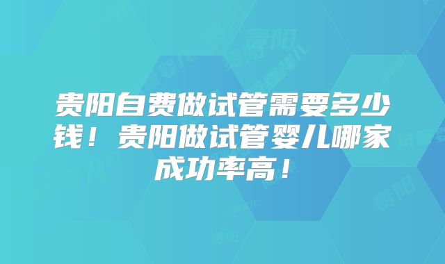 贵阳自费做试管需要多少钱!贵阳做试管婴儿哪家成功率高!