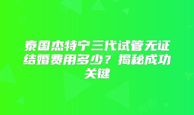 泰国杰特宁三代试管无证结婚费用多少?揭秘成功关键
