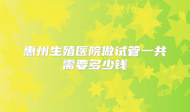 惠州生殖医院做试管一共需要多少钱