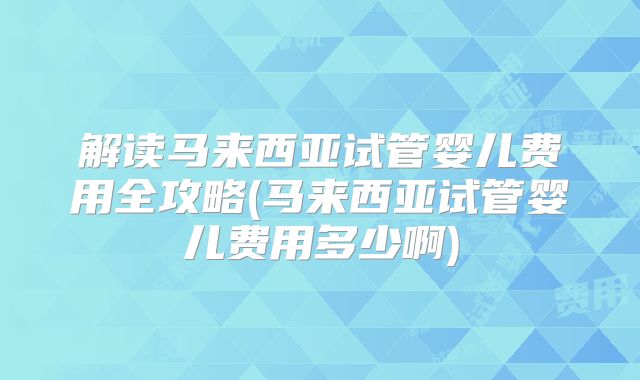 解读马来西亚试管婴儿费用全攻略(马来西亚试管婴儿费用多少啊)