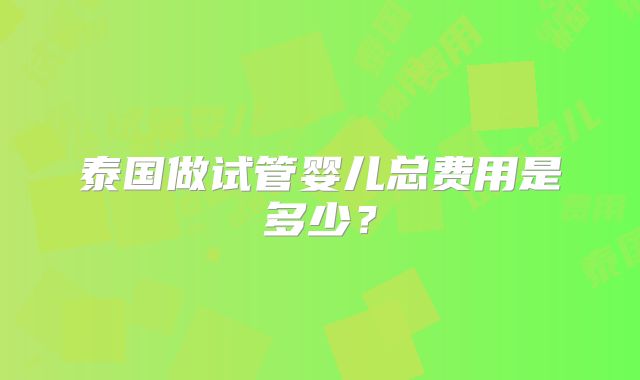 泰国做试管婴儿总费用是多少?