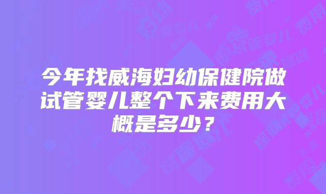 今年找威海妇幼保健院做试管婴儿整个下来费用大概是多少？