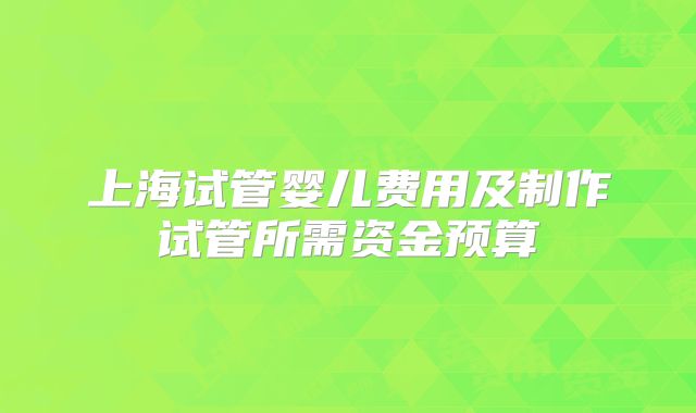 上海试管婴儿费用及制作试管所需资金预算