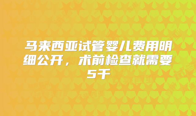 马来西亚试管婴儿费用明细公开，术前检查就需要5千