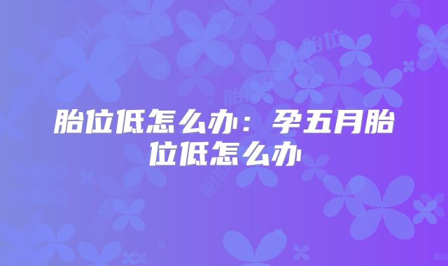 胎位低怎么办：孕五月胎位低怎么办