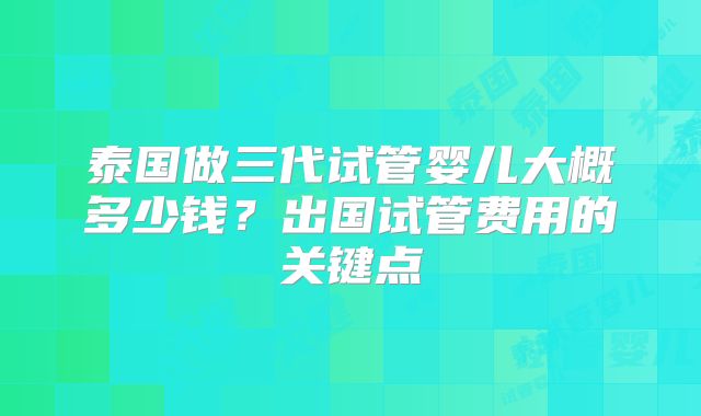 泰国做三代试管婴儿大概多少钱?出国试管费用的关键点