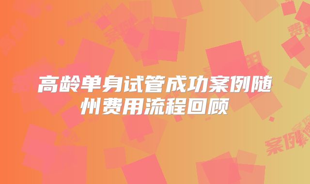 高龄单身试管成功案例随州费用流程回顾
