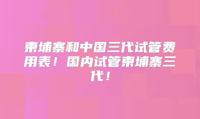 柬埔寨和中国三代试管费用表!国内试管柬埔寨三代!