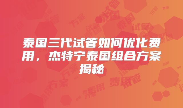 泰国三代试管如何优化费用，杰特宁泰国组合方案揭秘