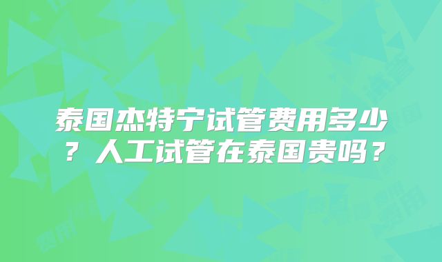 泰国杰特宁试管费用多少？人工试管在泰国贵吗？
