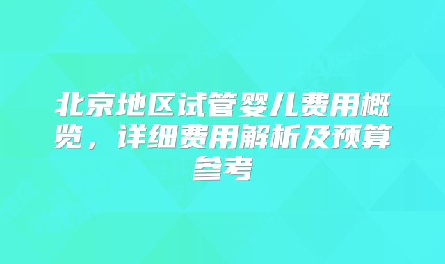 北京地区试管婴儿费用概览，详细费用解析及预算参考