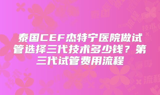 泰国CEF杰特宁医院做试管选择三代技术多少钱？第三代试管费用流程